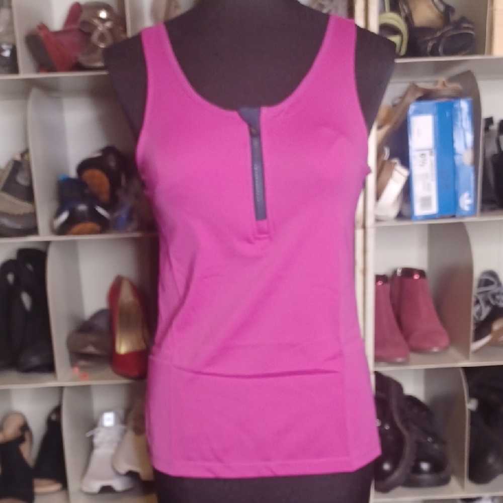 New Ruby Ribbon Fuchsia Tank Top with Zipper Built In Bra Support